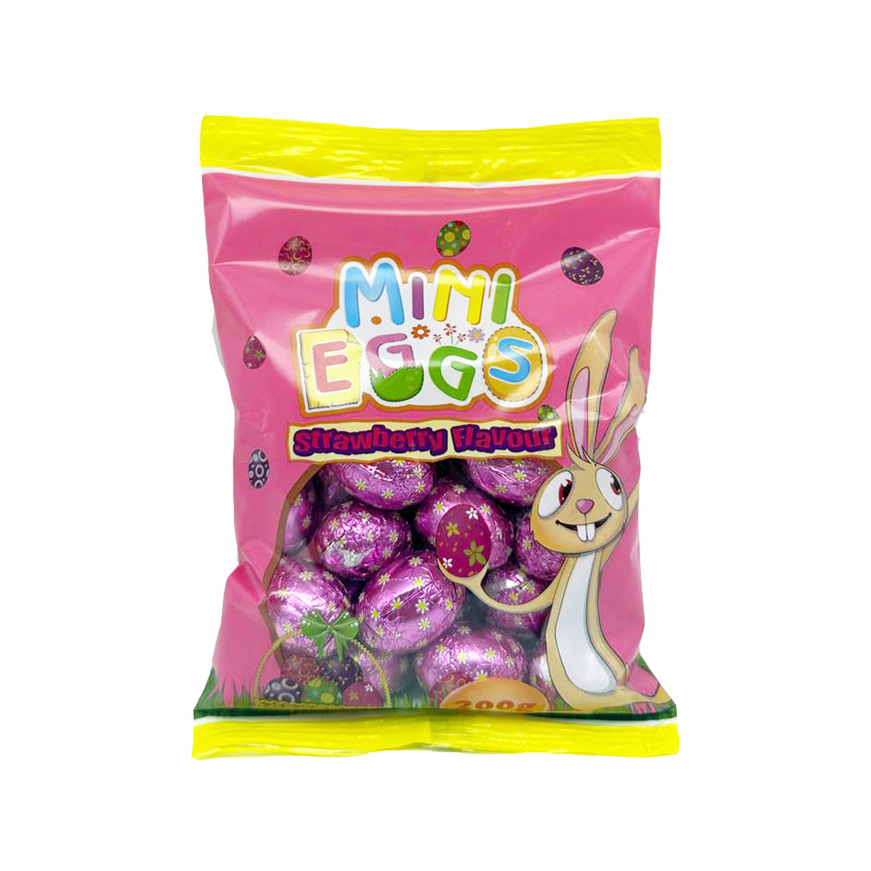 Easter bag with mini compound chocolate eggs with strawberry filling 200g